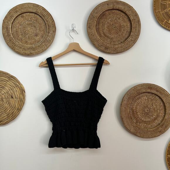 J. Crew Black Crochet Ruffle Sweater Tank Top Small Neutral Minimalist Preppy - Picture 3 of 7